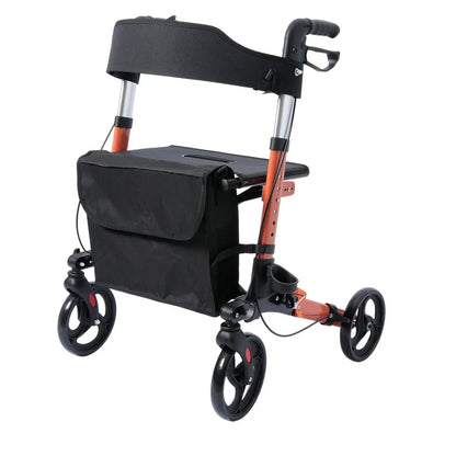 Upgraded Aluminum Portable Assistive Walking Support Rollator Foldable Walker with Seat & Adjustable Height Mobility Aid Cart