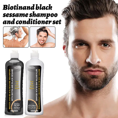 Biotin & Black Sesame Shampoo Conditioner Set Hair Repair Treatment Nourishing & Strengthening 450ml x 2 for All Hair Types
