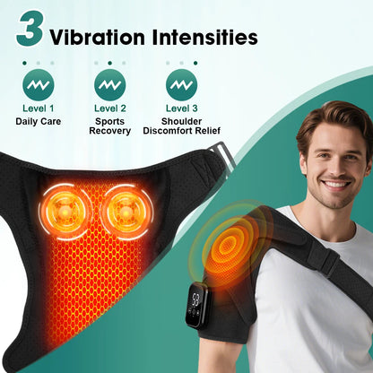 Electric Heating Vibration Shoulder Brace Support Adjustable Shoulder Heating Pad With Extension Belt Dislocation Pain Relief