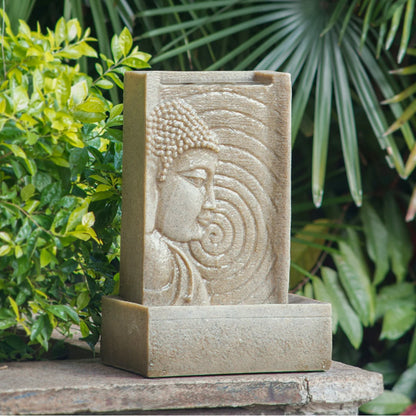 25x13x39" High Sandstone Buddha Fountain, Indoor Outdoor Water Fountain with Light