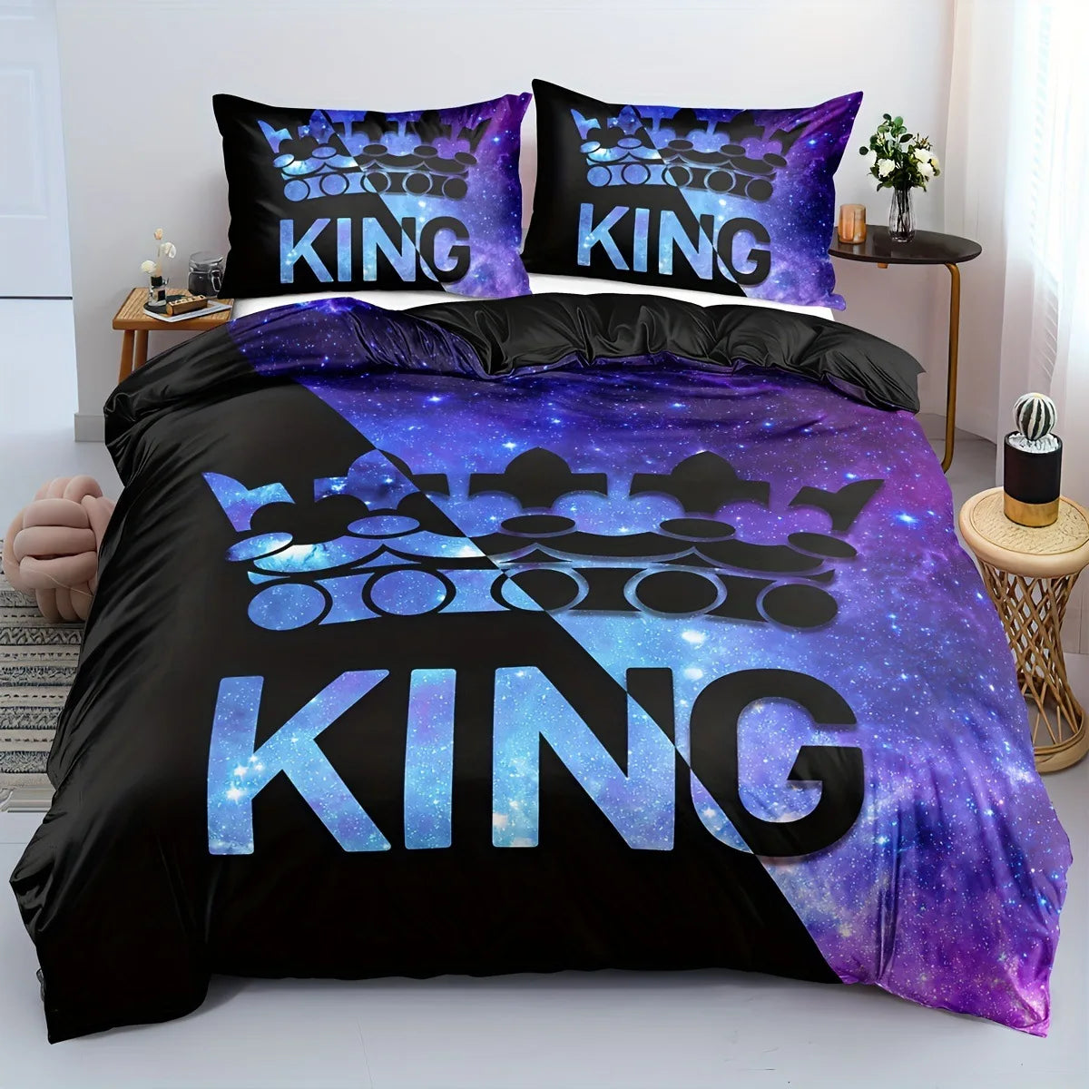 Duvet Cover Set Soft And Comfortable  Gray And Black King Pattern Bedding Set For Bedroom Guest Room And Dorm Decoration