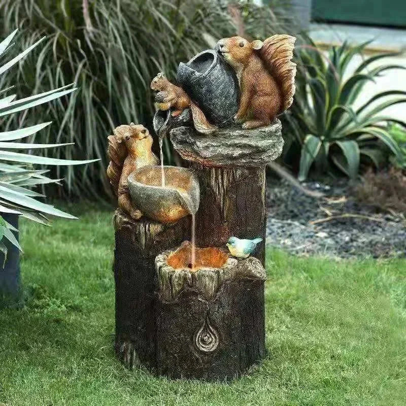 Yard Decor Outdoor For Power Simulation Statue Figurine Landscape Animal Squirrel Fountain Solar Decoration Garden Resin Duck