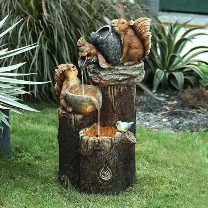 Yard Decor Outdoor For Power Simulation Statue Figurine Landscape Animal Squirrel Fountain Solar Decoration Garden Resin Duck
