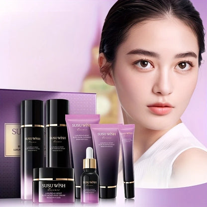 Luxurious and Elegant Nine-Piece Moisturizing Essence Set, Including Cleansing Milk, Essence Water, Essence Lotion, Essence Serum*3, Moisturizing Cream, Eye Cream, Sleeping Mask, Containing Niacinamide, Centella Asiatica Extr