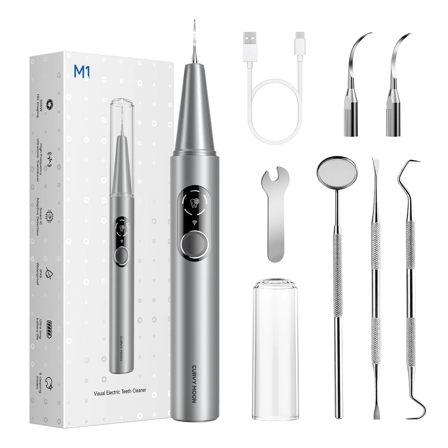CURVY MOON Visible Electric Ultrasonic Tooth Cleaner with Camera Tartar Remover Tooth Stain Cleaning Tools Teeth Whitening Care