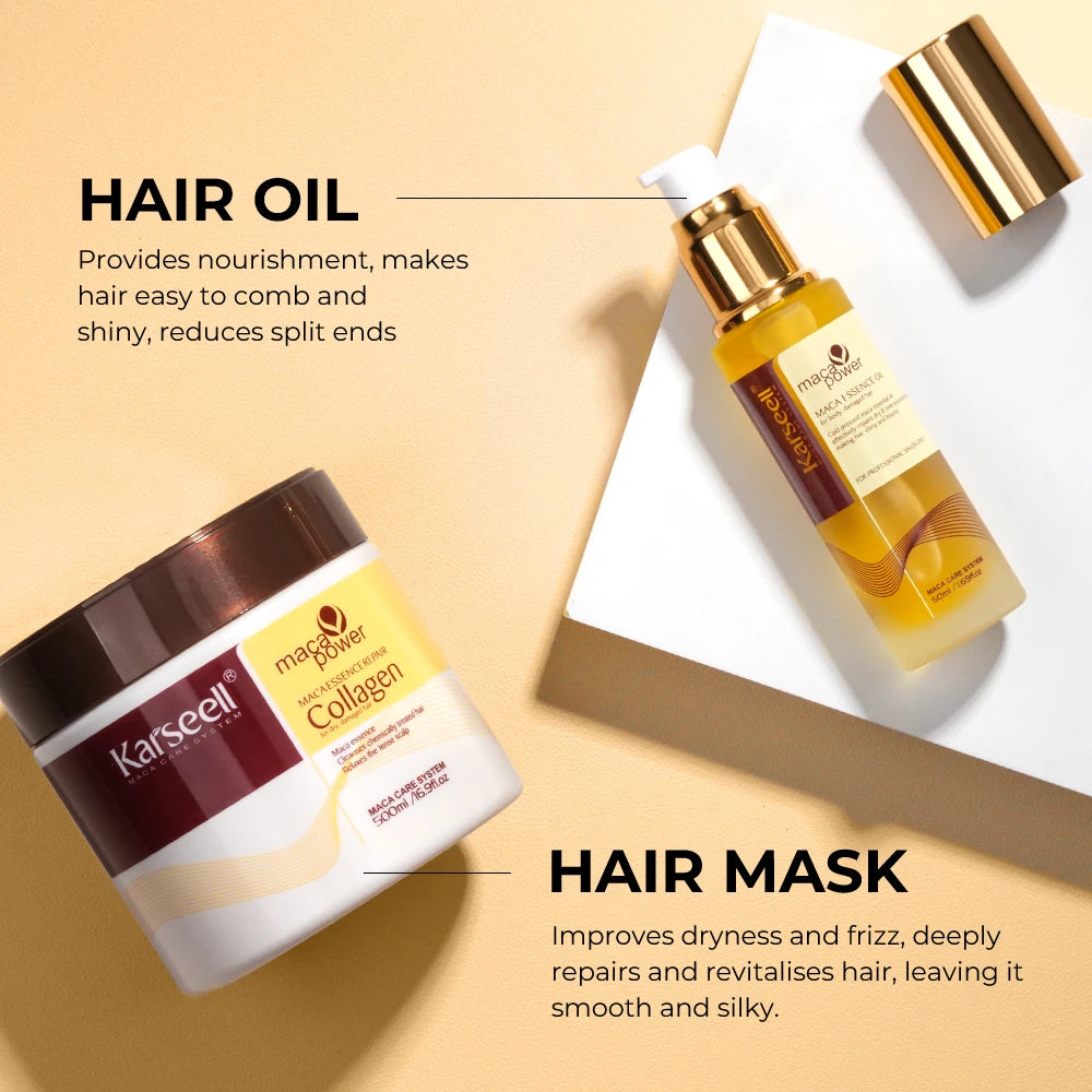 Karseell Collagen Hair Mask 500ml 16.9 fl.oz + Argan Oil Hair Serum 50ml 1.69 fl.oz