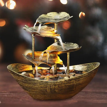 Tabletop Water Fountain 4-Tier Lotus Leaf Small Waterfall Fountain USB Desk Fountain Automatic Pump With Power Switch Home Decor