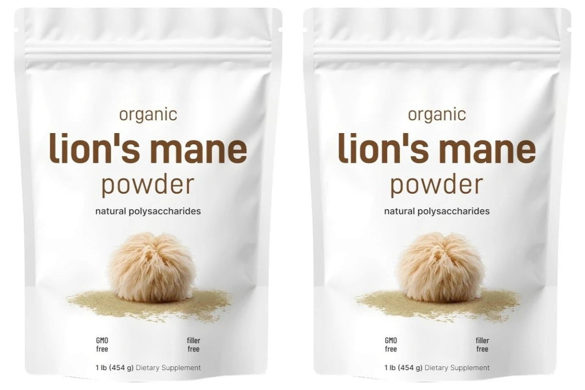 Organic Lion’s Mane Mushroom Powder Supports Brain Focus Energy and Immune Health Great for Smoothies & Coffee 454g Per Bag