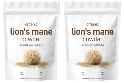 Organic Lion’s Mane Mushroom Powder Supports Brain Focus Energy and Immune Health Great for Smoothies & Coffee 454g Per Bag