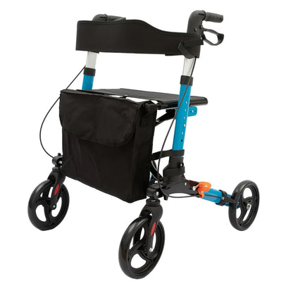 Upgraded Aluminum Portable Assistive Walking Support Rollator Foldable Walker with Seat & Adjustable Height Mobility Aid Cart