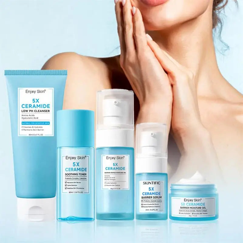 Facial Skincare Set Lasting Moisturizing Smooth Clean Ceramide Facial Cleanser Toner Serum Moisturizing Cream Suit All Skin Type