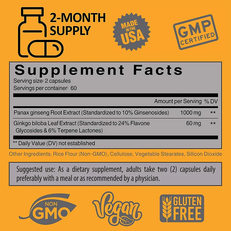 Male Enhancement Supplements - Increase Energy, Endurance and Performance with Vitality, Natural Ginseng + Ginkgo Biloba