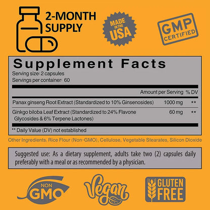 Male Enhancement Supplements - Increase Energy, Endurance and Performance with Vitality, Natural Ginseng + Ginkgo Biloba