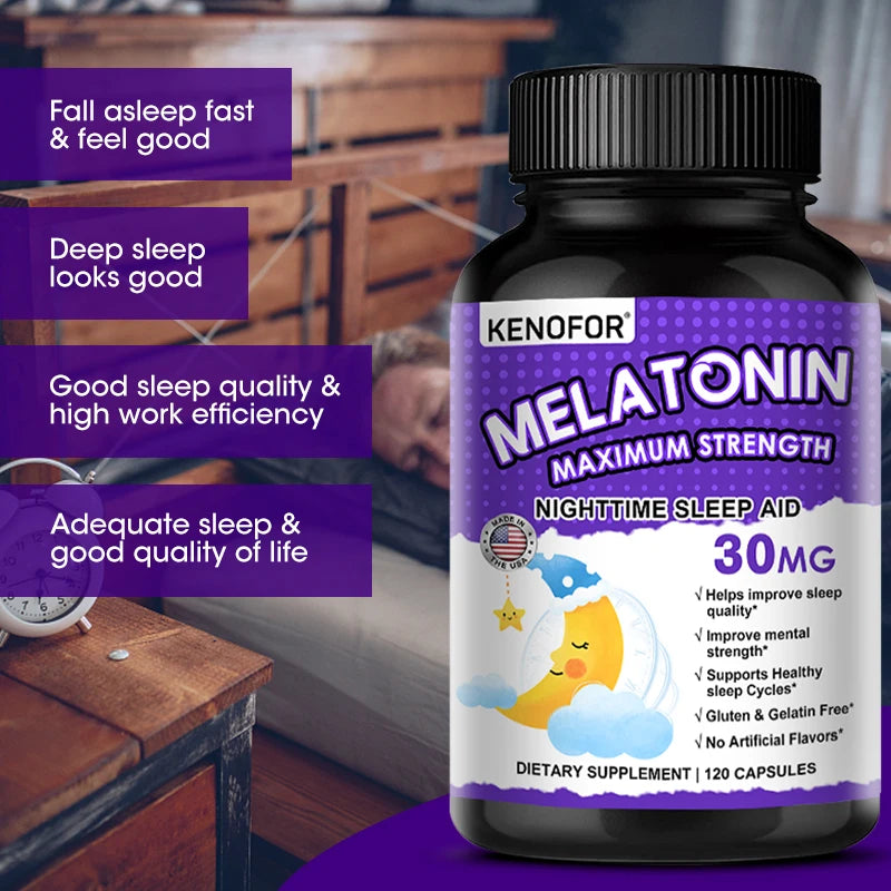 Melatonin Capsules 30mg - Promote Falling Asleep Quickly, Calm The Mind, Natural Sleep Aid Supplement