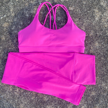 Solid Color Gym Fitness Set Tight Soft cross back Fitness Bra +compression High Waist Yoga Leggings Suit Comprehensive Training