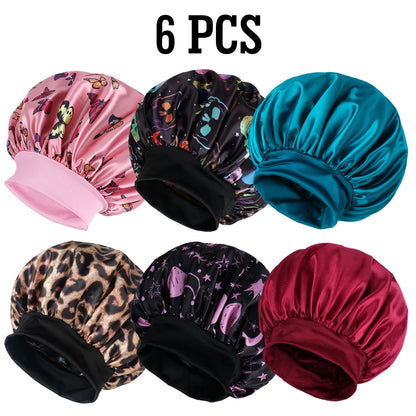 6pcs Satin Sleep Bonnet with Wide-Brimmed, Hair Protection Caps for Curly Hair, Overnight Hair Bonnet for Women