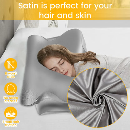 2PCS Smooth Satin Cervical Support Pillow Case Comfortable Machine Washable Ergonomic Sleeping Pillow Cover With Zipper