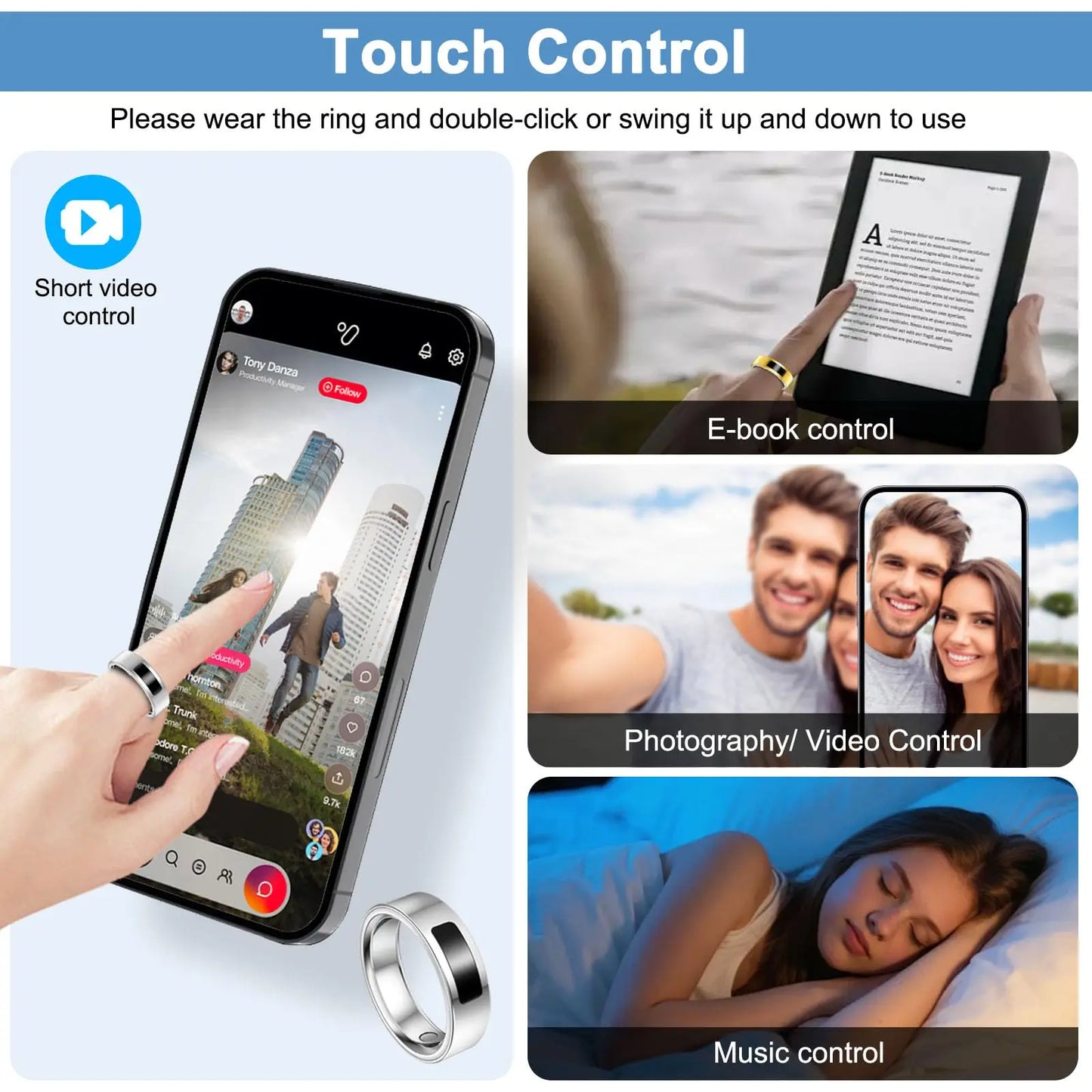 Smart Ring with Vibration Reminder, Call & Message Notification Ring, Silent Alerts, Health Tracking, Stress & Heart Rate