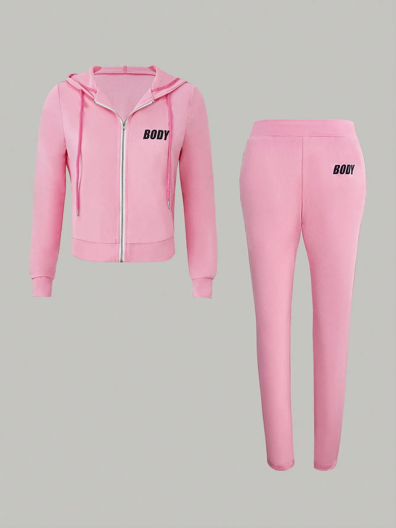 Women's Pink Zipper Hoodie and Sweatpants Set
