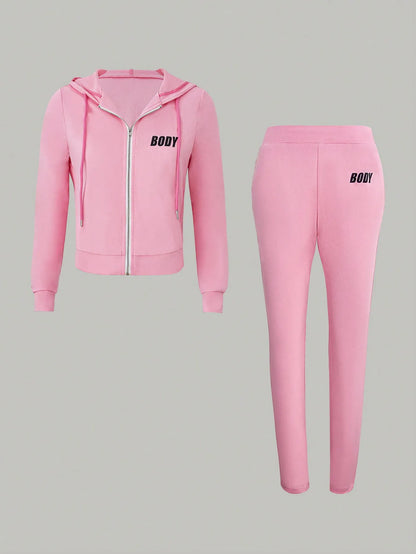 Women's Pink Zipper Hoodie and Sweatpants Set