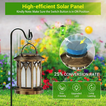 2 Pack Upgraded Flickering Flame Solar Lanterns Lights Outdoor, Solar Hanging Lights Outdoor for Garden, Bronze/Black