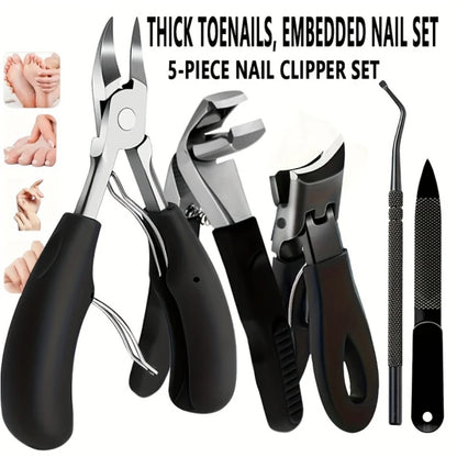 1/5Pcs Nail Care Kit for Ingrown & Thick Toenails - Heavy-Duty Clippers Set with Nail File, Cuticle Nippers, and Grooming Tools