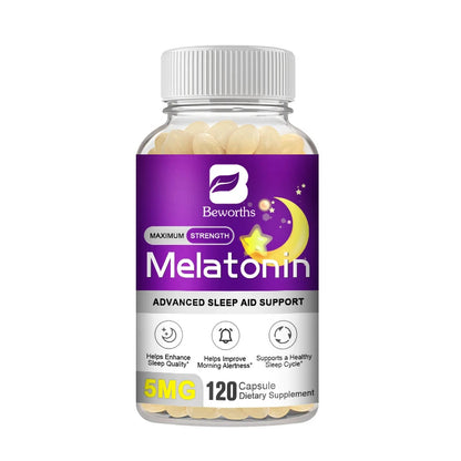 BEWORTHS Melatonin 5mg Vitamin B6 Anti Stress Tools Sleeping Pills Melatonin to Sleep Stay Asleep Longer For Adult Beauty Health