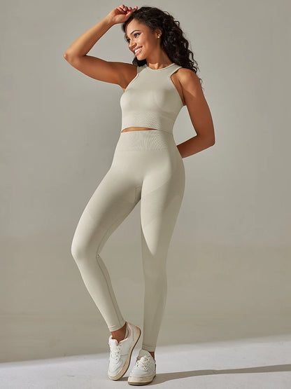 Women Yoga Set Sports Suit Sports Vest Gym Leggings 2Pcs Suit Seamless Workout Clothes Sportswear Running Fitness Tracksuit