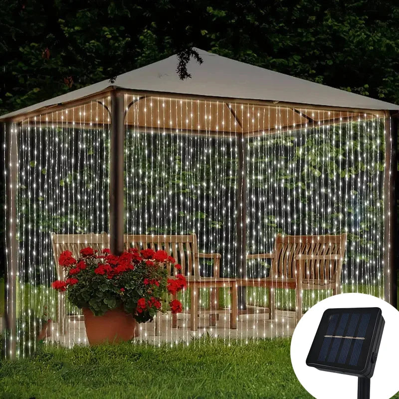 Solar Curtain Light LED Outdoor Waterproof 600leds Garland Decor String Lights Yard Christmas Fairy Wedding Party Terrace Garden
