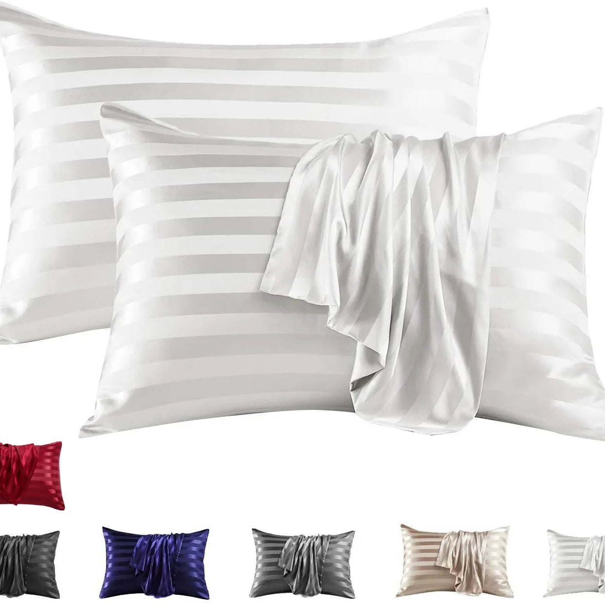 2pcs Satin Pillowcase for Skin and Hair, Satin Pillow Cases Set of 2 Soft Breathable Smooth Cooling Pillow Covers for Sleeping