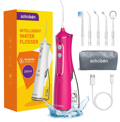 Schoben Portable Oral Irrigator USB Rechargeable Water Flosser Dental Water Jet 330ML Water Tank IPX7 Waterproof Teeth Cleaner