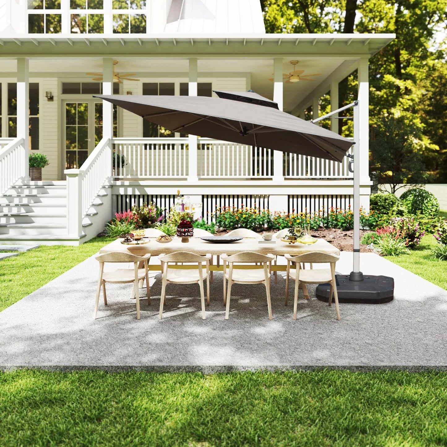 3*3m Square Cantilever Patio Umbrella with Center Pole Elegant Outdoor Design for Sun Protection