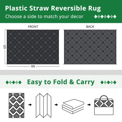 Outdoor Rug Waterproof 6x9FT Reversible Stain & UV Resistant