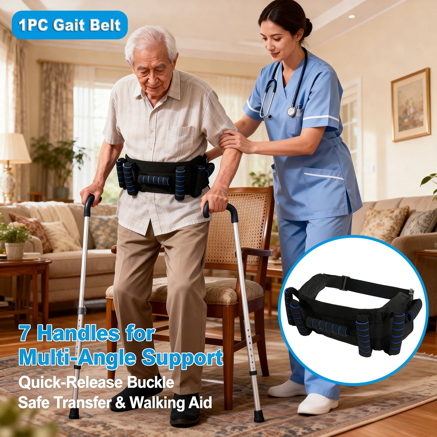 Transfer Gait Belt for Elderly Independent Walking Assist Support Belt Quick Release Buckle Care Gait Belt for Disabled Patients