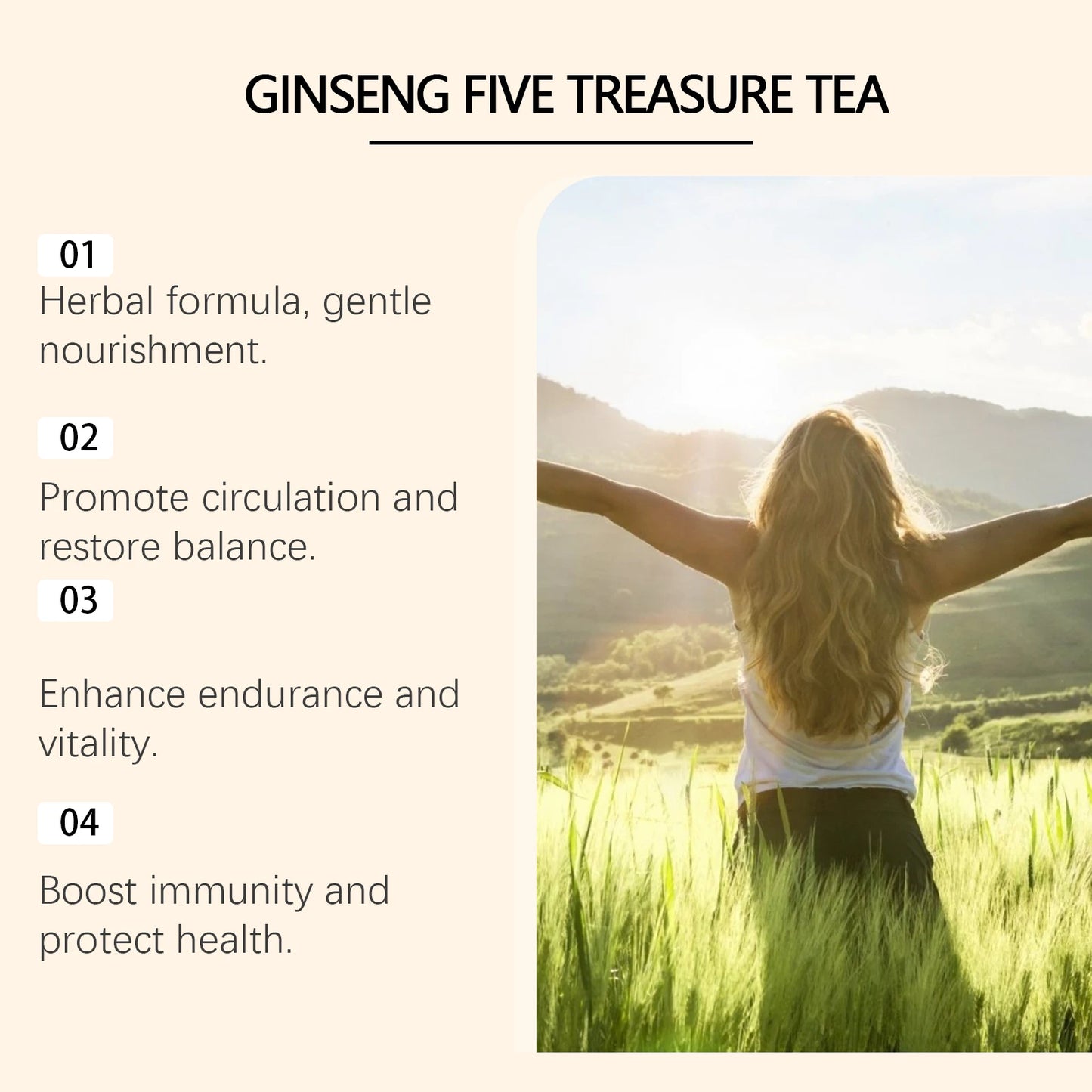 Ginseng Five Treasure Tea Natural Energy Boost Immune Support Herbal Wellness Traditional  Organic Blend Tea Daily Vitality