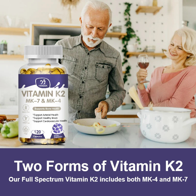 Advanced Vitamin K2 MK-7 & MK-4 Complex Supplement, Support Strong Bones & Flexible Arteries, Skin Health, Men & Women, Non-Gmo