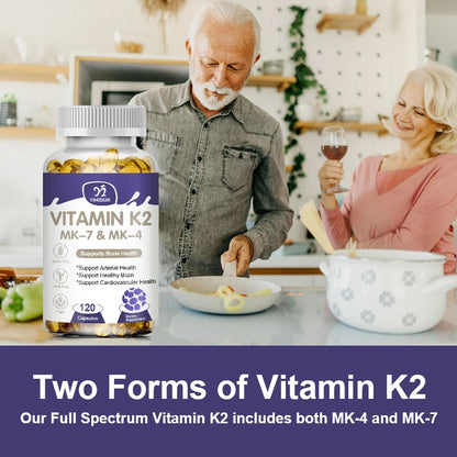 Advanced Vitamin K2 MK-7 & MK-4 Complex Supplement, Support Strong Bones & Flexible Arteries, Skin Health, Men & Women, Non-Gmo