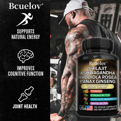 Shilajit Resin Himalaya Combination of Ashwagandha, Ginseng, Cordyceps, Ginkgo, Turmeric