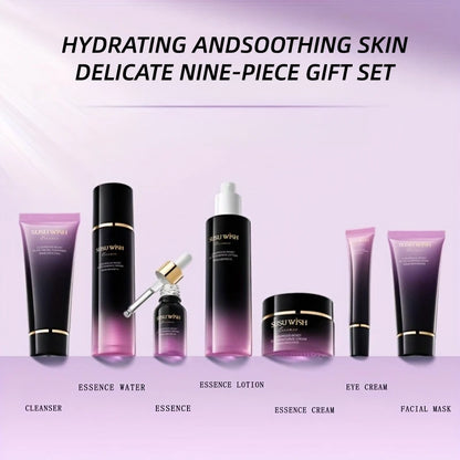 Luxurious and Elegant Nine-Piece Moisturizing Essence Set, Including Cleansing Milk, Essence Water, Essence Lotion, Essence Serum*3, Moisturizing Cream, Eye Cream, Sleeping Mask, Containing Niacinamide, Centella Asiatica Extr