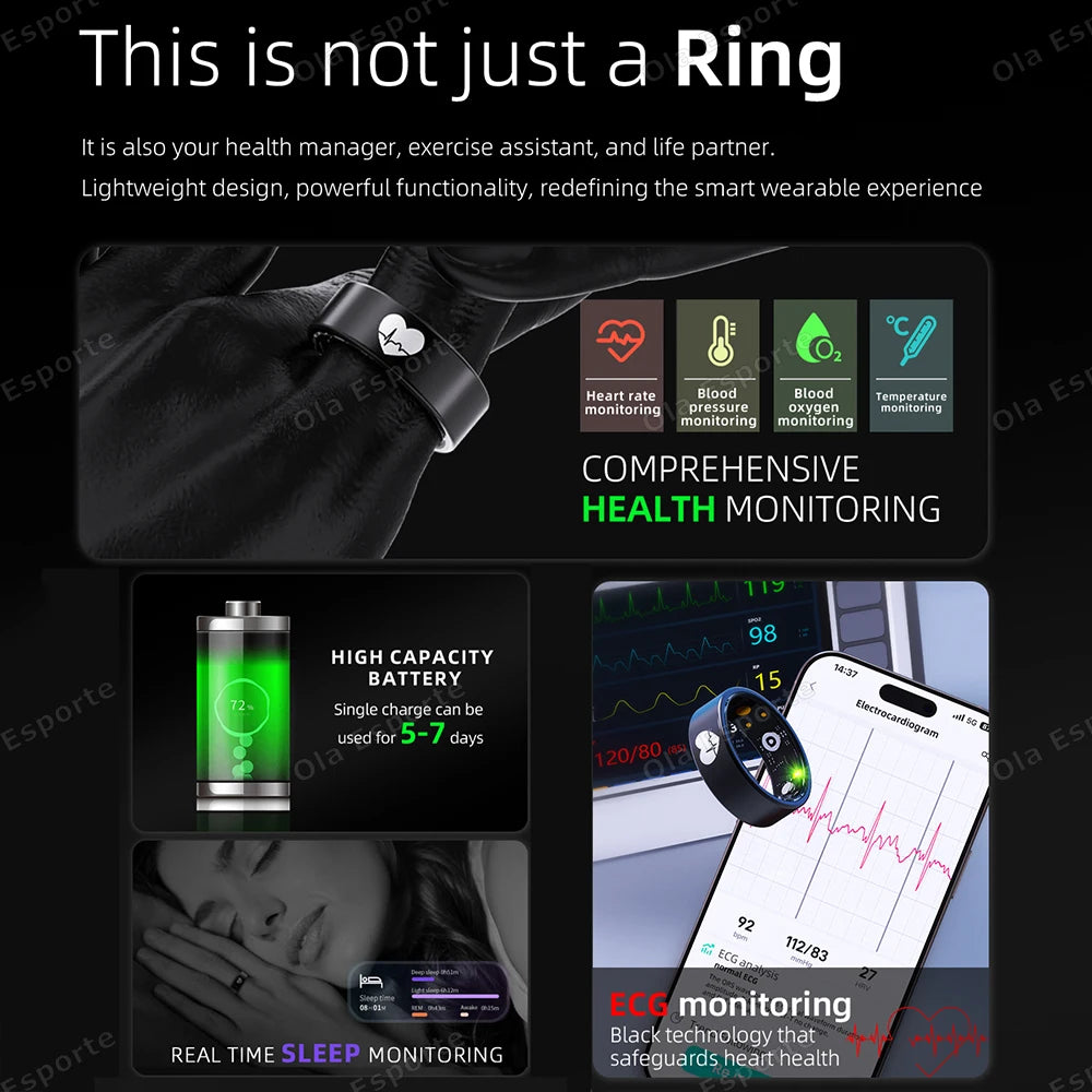 New R30 ECG Body Temperature Smart Health Ring Blood Pressure Sleep Monitoring Rings Waterproof Multiple Sport Modes Smart Ring