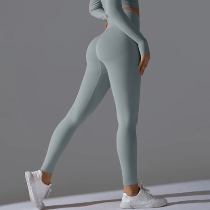 Women Solid Color Gym Leggings High Waist Scrunch Sports Fitness Leggins Outdoor Yoga Tights Butt Lifting Nylon Workout Pants