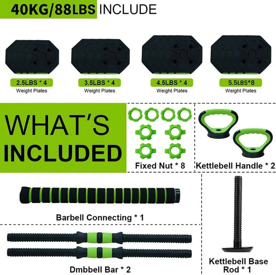 66lbs/88lbs Weight 4 in 1 Adjustable Kettlebell Set for home gym