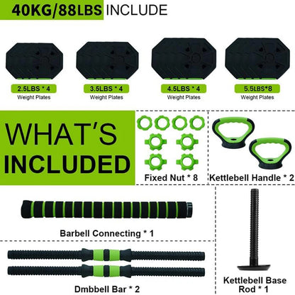 66lbs/88lbs Weight 4 in 1 Adjustable Kettlebell Set for home gym