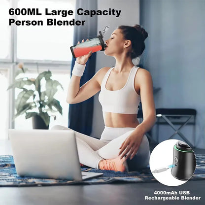 600ml USB rechargeable portable smoothie blender, mini personal fresh juice blender, electric smoothie juicing tool