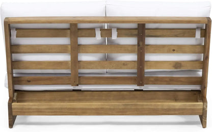 Great Deal Furniture Kaitlyn Outdoor Acacia Wood Loveseat with Cushions, Teak and White