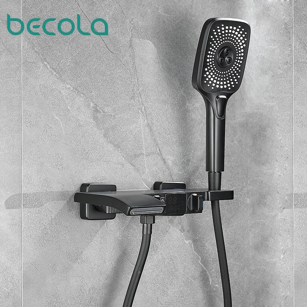 Becola bathroom shower set with intelligent digital display waterfall water outlet and handheld three types of water outlet
