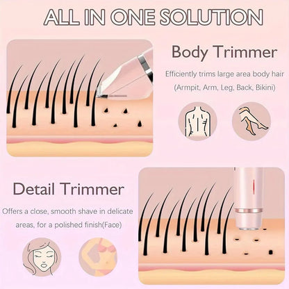 Electric Razors for Women 2in1 Bikini Trimmer Facial Mustache Shavers for Ladies Body Underarms Legs Portable Painless Epilator