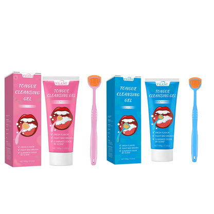 100g Tongue Cleaning Gel with Brush Oral Care Removal Odor Health Fresh Breath Care Dental Hygiene Tools Coating Cleaning Kit
