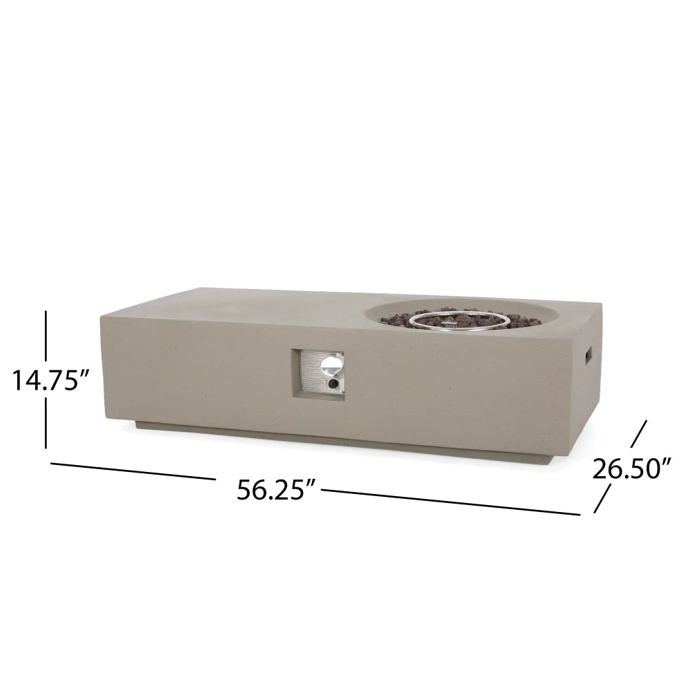 56 Inch Rectangle MGO Fire Pit Table 50000 BTU Modern Outdoor Gas Fire Pit Light Grey for Patio Garden Backyard Gatherings