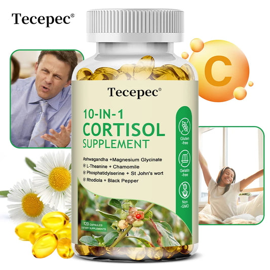 10-IN-1 Cortisol Supplement  for Women Men,with Ashwagandha, Magnesium,L-Theanine,Balanced Cortisol Levels, Night & Calm Support